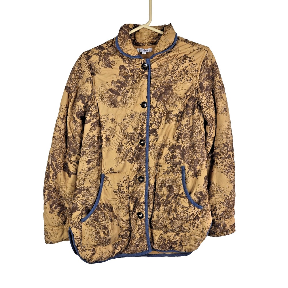 Polagram Womens Small Quilted Button Front Jacket‎ Pockets Denim Trim